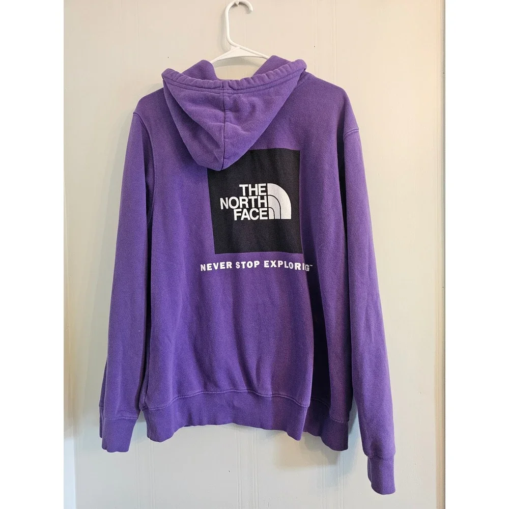 The North Face Purple Box Logo Never Stop Exploring Hoodie Sweatshirt Mens Large